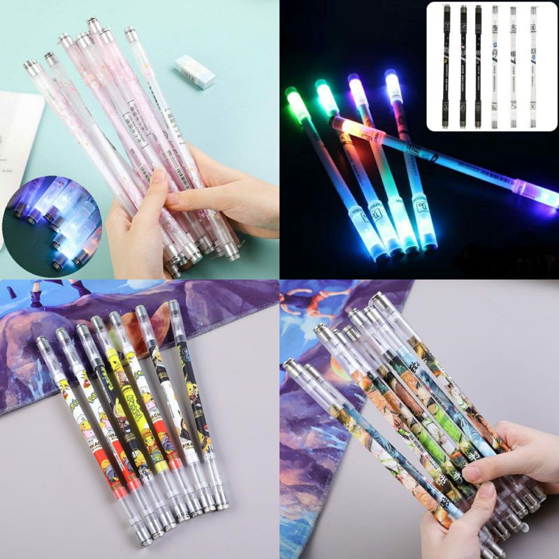 

Spinning Pen LED Pulpen Putar Karakter Anti Stress / Pena Pulpen Putar Mainan Anak Pen Spinner Balance Light Lampu Menyala
