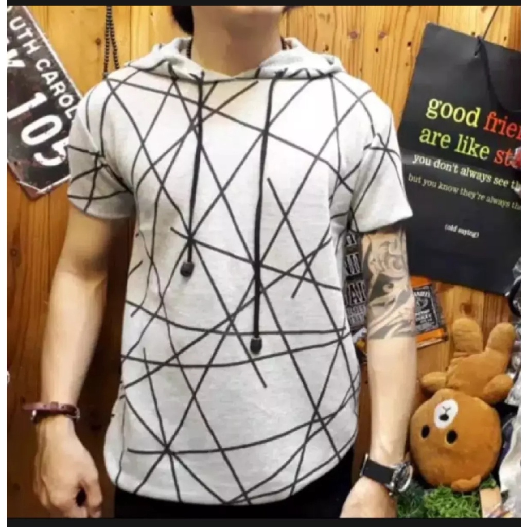 Kaos Hoodie Kupluk Lengan Pendek Sablon Gambar / Kaos Lengan Pendek Kupluk Motif Sablon Bergambar / 