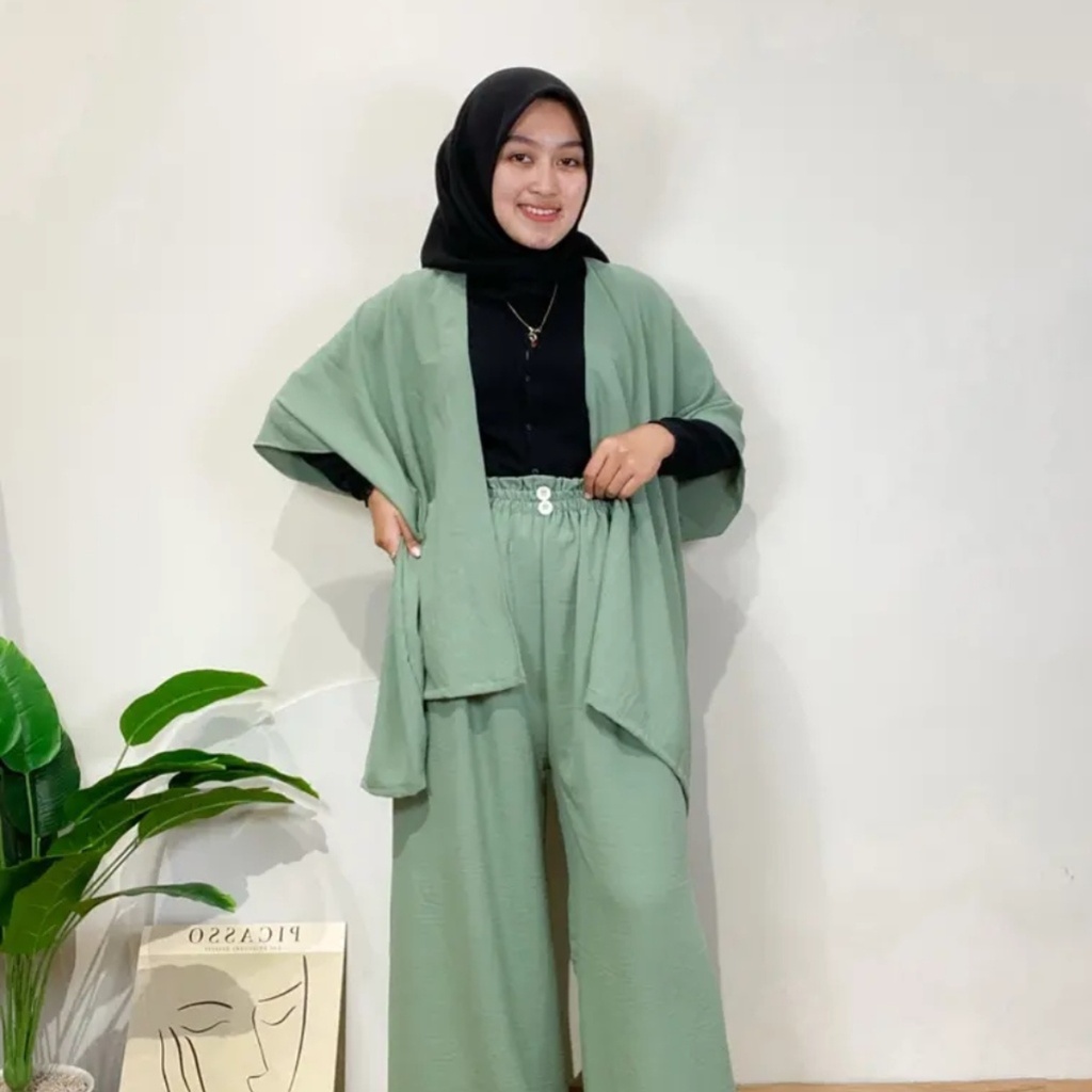 One Set Crinkle Premium Celana Kulot + Outer