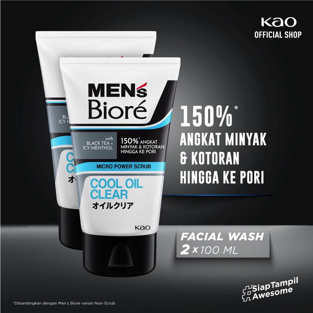Men's Biore Micro Scrub Sabun Muka Pria Untuk Kulit Berminyak Cool Oil Clear Eksfoliasi 100 gr Twin Pack - Facial Wash