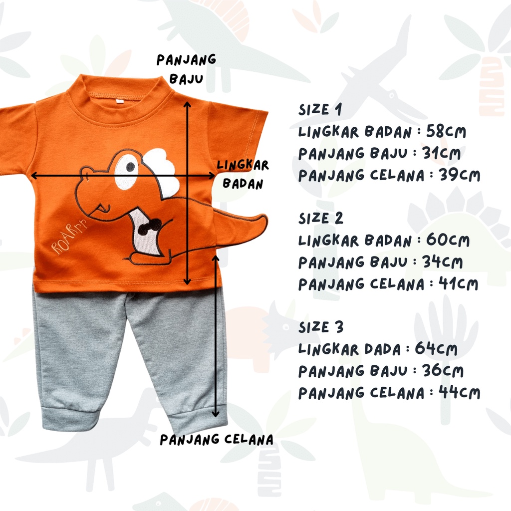 setelan anak laki laki setelan kaos anak lengan pendek setelan jogger balita 1 2 3 tahun 0 12 24 bulan DINO ROAR Tee set