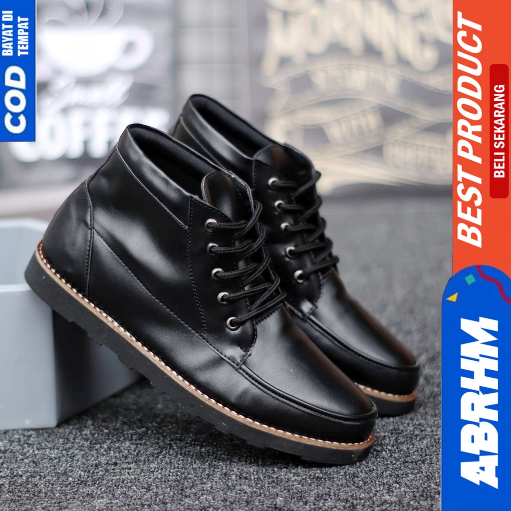 Sepatu Boots Pria Klasik Kerja Kantor Santai FullHitam Abrhm Barak