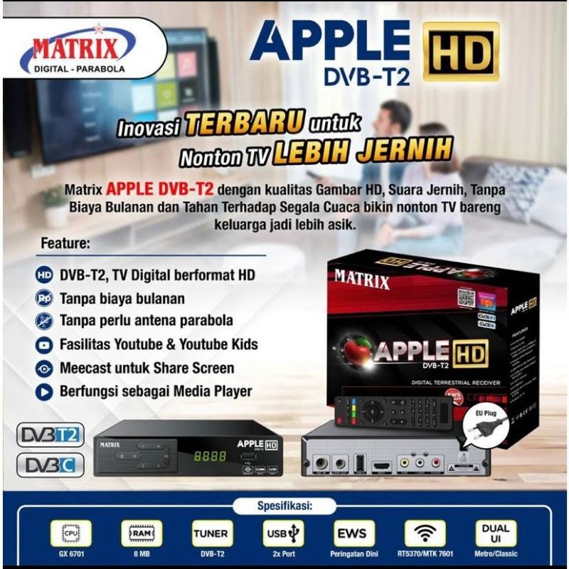 STB SET TOP BOX DVBT2 MATRIX APPLE MERAH UNTUK SIARAN TV DIGITAL/NEX PARABOLA/SET TOP BOX