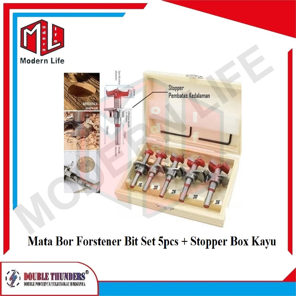 Mata Bor Forstener Set 5 pcs Hinge Boring Drill Engsel Sendok Bit TCT