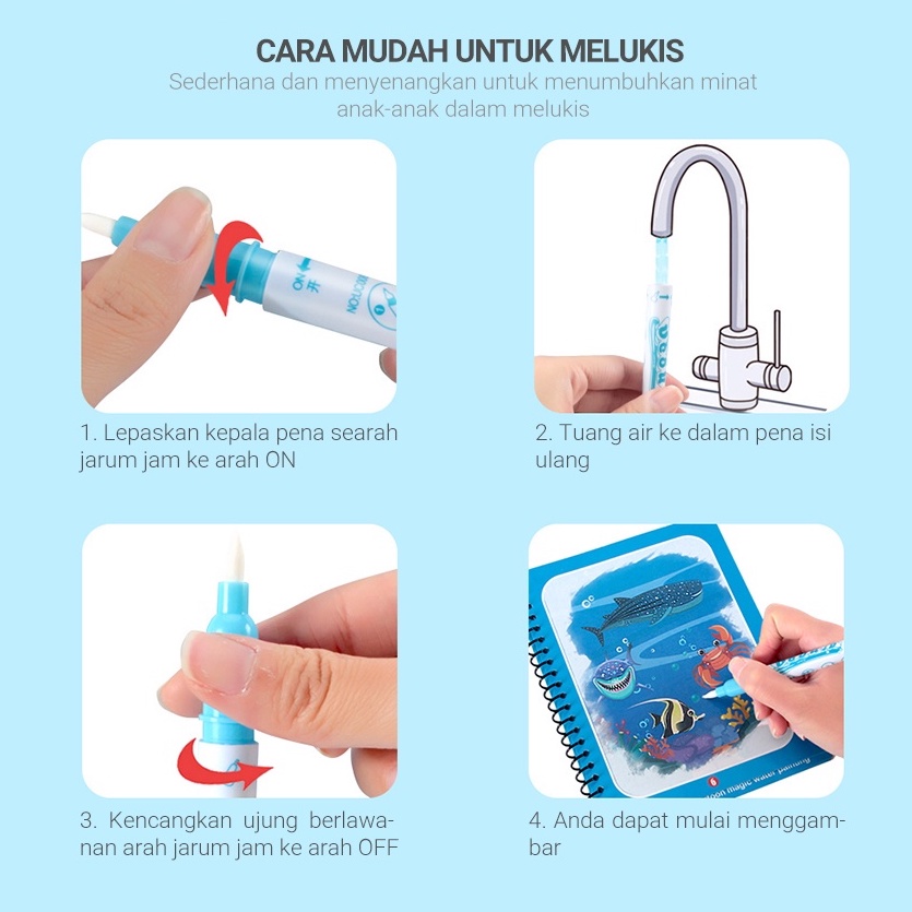 BUKU MEWARNAI MAGIC WATER BOOK MAINAN EDUKASI MEWARNAI DOODLE BOOK PAINTING SET DENGAN SPIDOL BUKU GAMBAR AJAIB MAGIC BOOK INVISIBLE