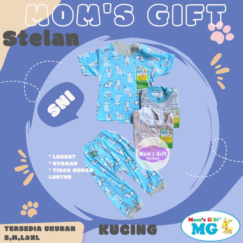 Mom's Gift (STL 401 PJ) Stelan Bayi/Anak Dengan Pola Pampers Motif Kucing - Stelan Baju Lengan Pende