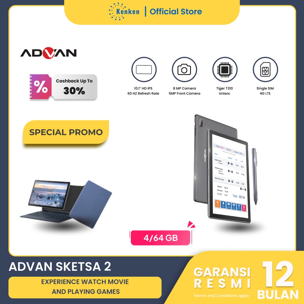 Advan Tab Sketsa 2 4/64GB Tablet 10.1 inch Android 11 Garansi Resmi