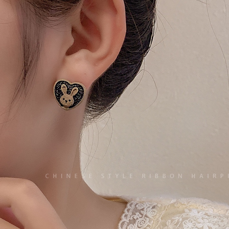 Anting Stud Desain Kelinci Warna Khaki Gaya Perancis Untuk Anak Perempuan