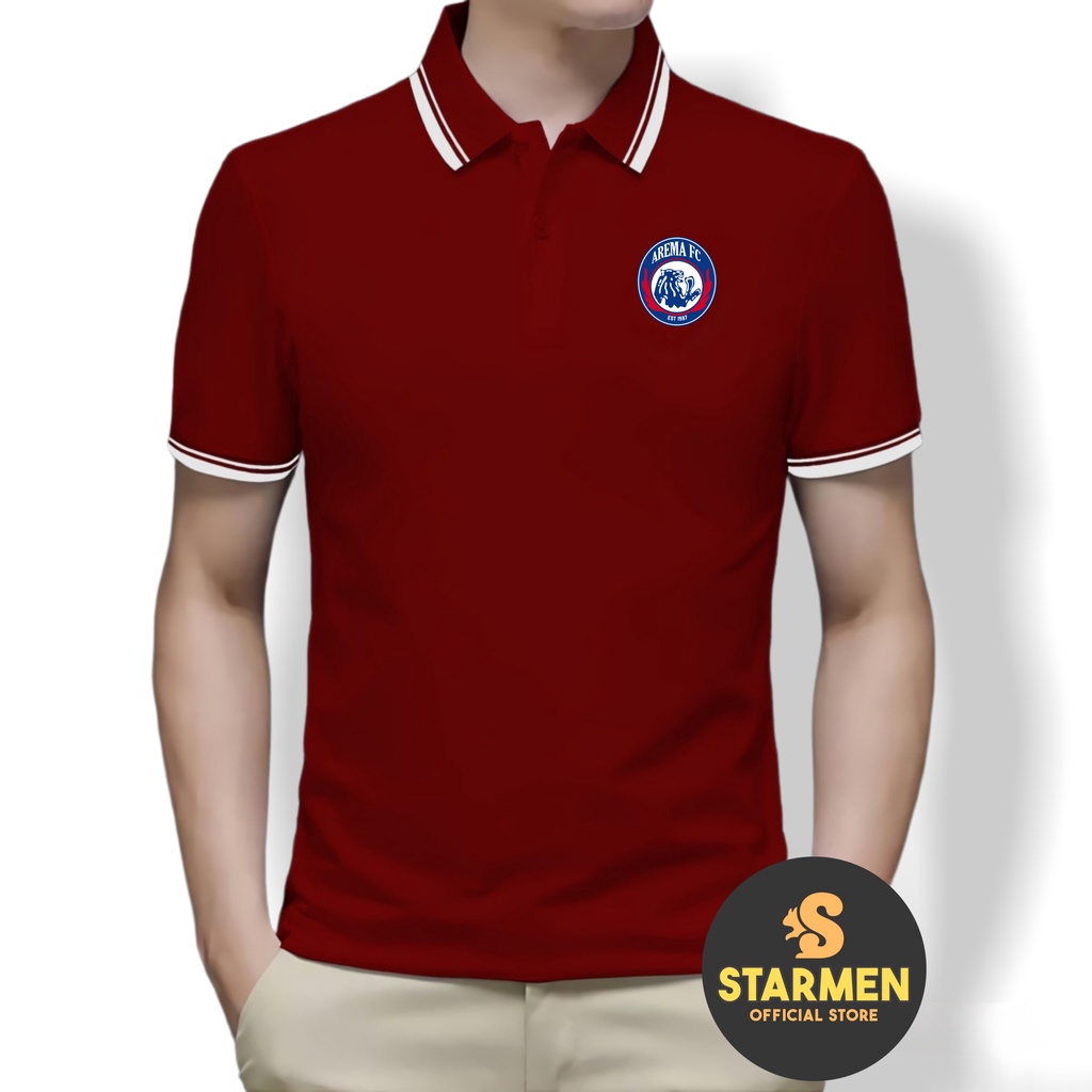 Kaos Polo Shirt Pria Kerah List Putih logo AREMA FC