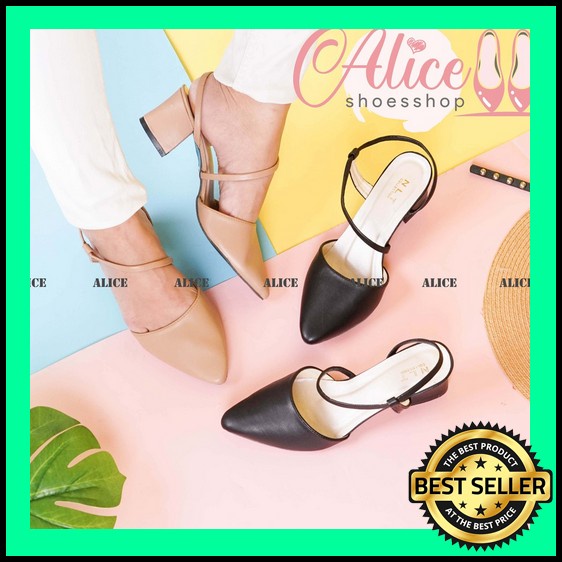 Angel Clct - Sandal Selop Wanita Kasual Nyaman Dipakai Tipe Hak Tahu 6Cm Size 36-40 Zara Haigheels A