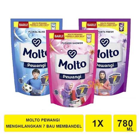 ^ KYRA ^ Molto Pewangi Pakaian Menghilangkan 7 Bau Membandel - Kemasan Pouch Refill - Netto 780 ml