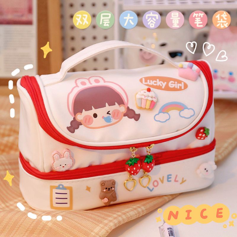 

[randomstuff] Tempat Pensil Big Capacity Double Resleting Bahan Anti Air Pouch Penyimpanan Alat Tulis Make Up Aesthetic White Pencil Box Motif Polos Berkualitas Kotak Tas Pensil Besar Korean Style Stationary Kit