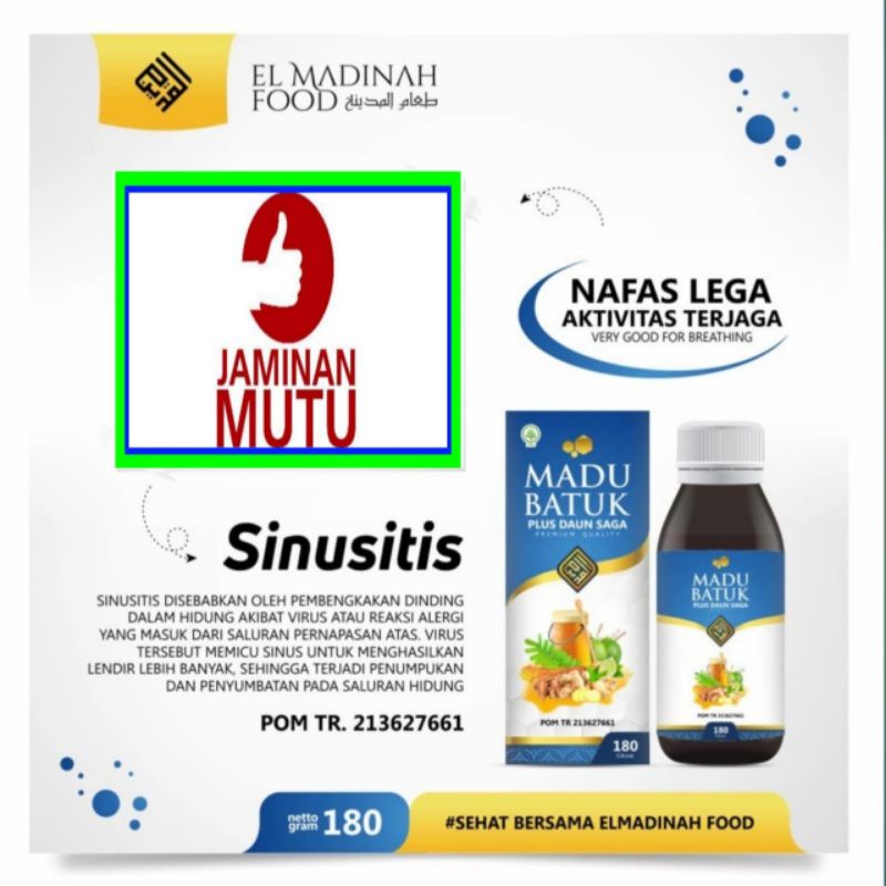 Madu Batuk Gamat EL MADINAH Plus Daun Saga dan Extrak Gamat Emas 180gr Meredakan Flu Batuk dan Demam