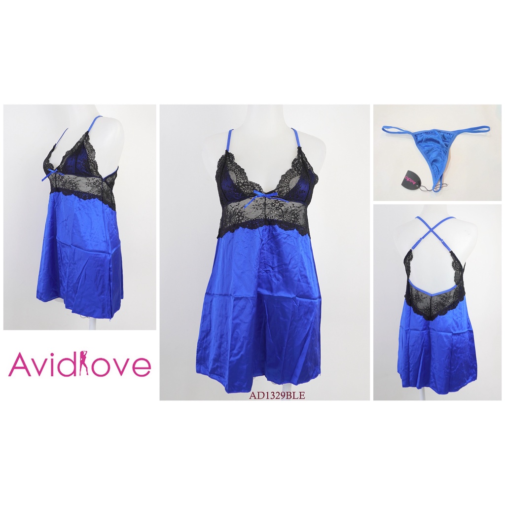 Baju Tidur / Lingerie Wanita AVIDLOVE Dress Satin Mix Lace Brukat Premium Pakaian Dalam AD1329