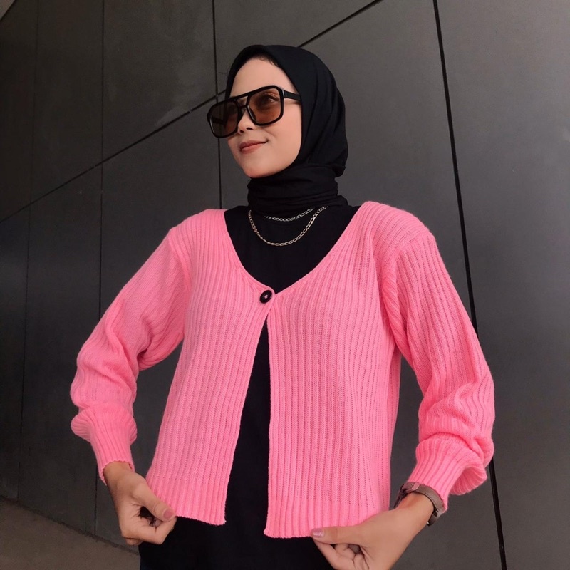 crop angela botton skirt/atasan baju wanita/crop rajut kancing