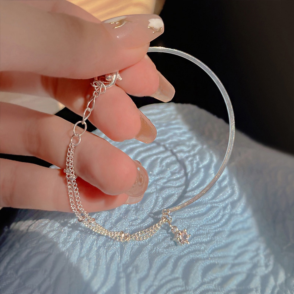 Gelang Rantai sterling Silver 925 Hias Liontin Zirkon Berlian Imitasi Asimetris Untuk Wanita