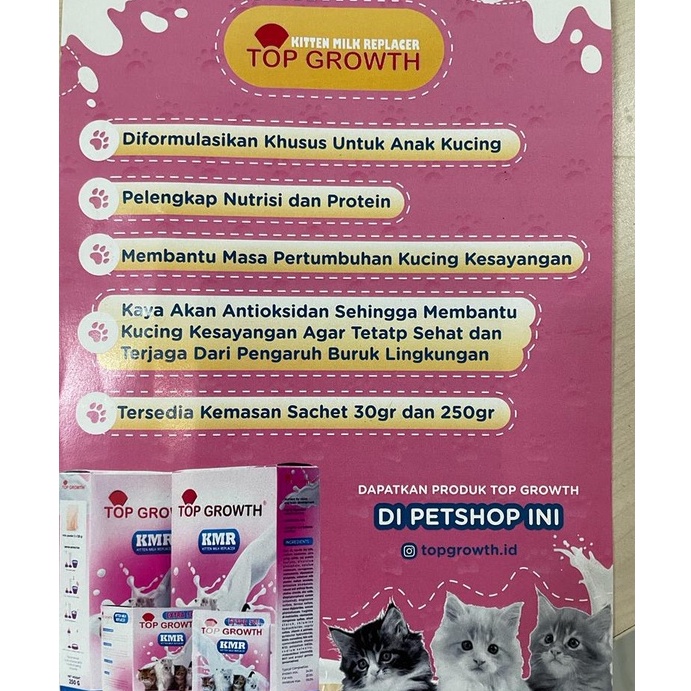 TOP GROWTH susu kucing kitten 0 - 3 bulan sachet 30 gr