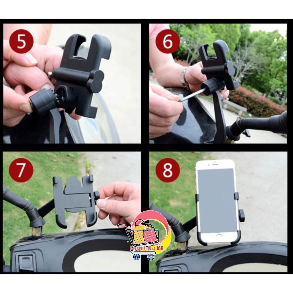 Holder Hp Motor Full Besi aluminium di Spion Motor Universal PL2678