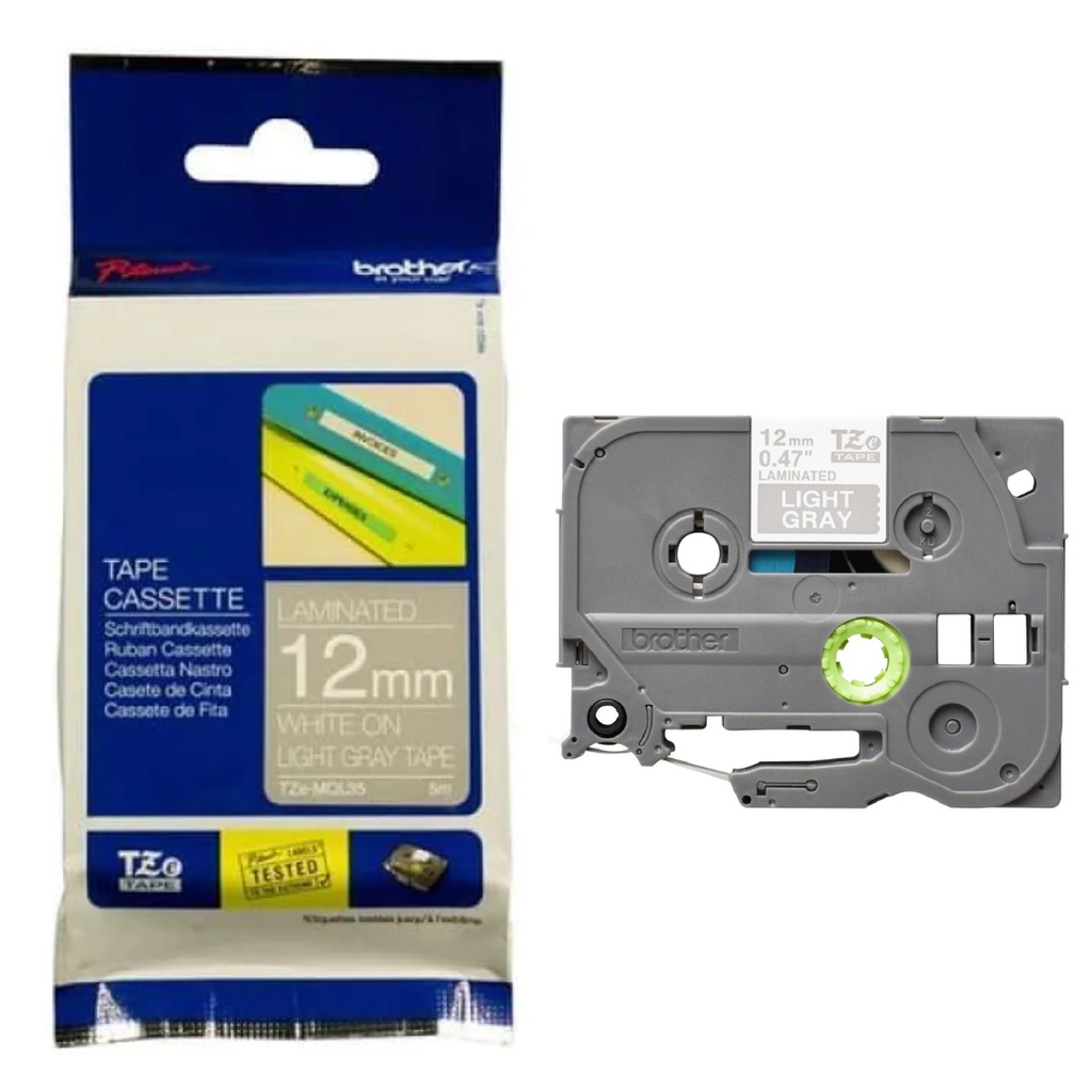 

BROTHER TZE-MQL35 12MM WHITE ON LIGHT GRAY (5 METER) TZE MQL35
