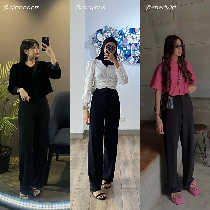 SIVALI Cozie Pants | Highwaist Cullote Pants - Rib Knit Pants - Celana Kulot Wanita - Petite Friendly - Celana Anti Kusut 338