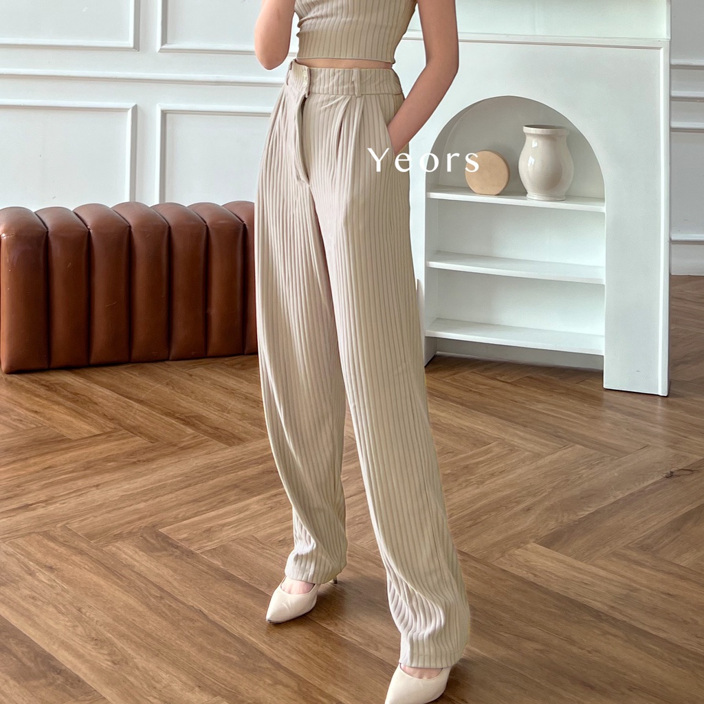 Yeors - Celana Murah Berkualitas Kulot Rib Knit Premium - Long Cullote Luna Pants - Korean Loose Pants Trousers Wanita - Loungewear - Celana Kulot Jumbo XL Perempuan Murah Berkualitas - Celana Kantor - Work Pants