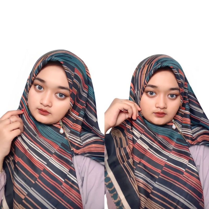 Hijab Segiempat Motif Instan Resleting Dagu / Jilbab Zipper Motif Segiempat Instan Kerudung segi tiga motif instan