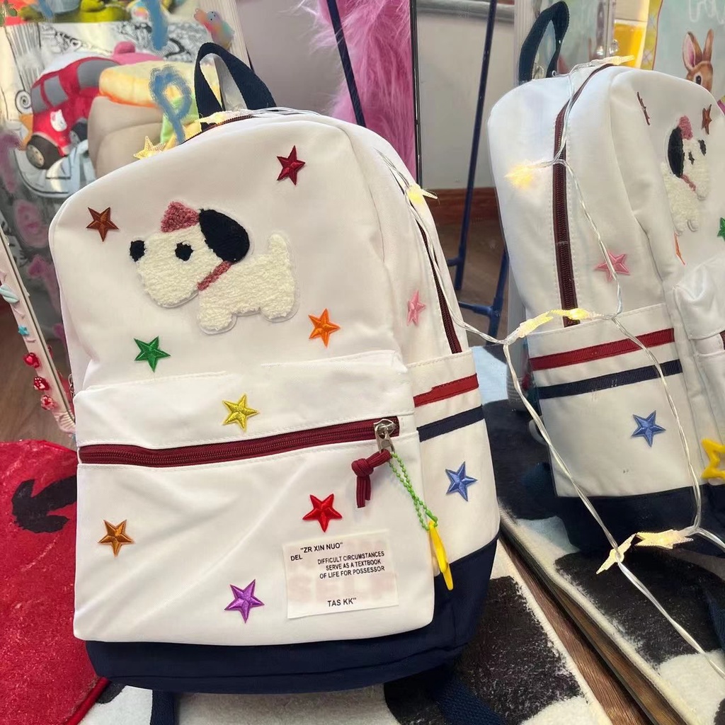 ☎♚Gadis pedas asli ins American puppy tas ransel bintang lucu musim gugur dan musim dingin tas komuter berkapasitas besar