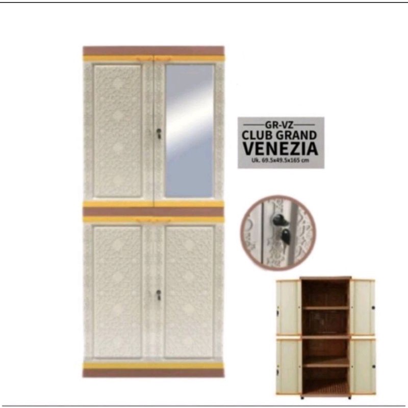 LEMARI PAKAIAN PLASTIK 4 SUSUN DG KACA + KUNCI CLUB GRAND VENEZIA/ LEMARI PAKAIAN PLASTIK RAK 4 S + 