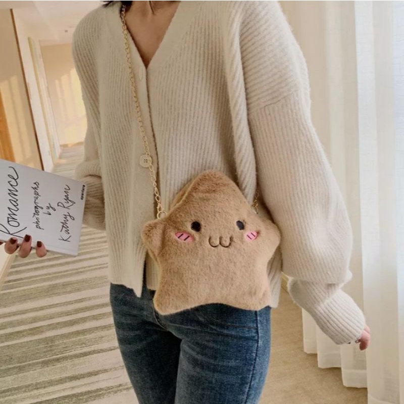 dem_sare / DS1179 STARBAG TAS Wanita Selempang Bulu Tas Selempang Bahu Bulu Lucu Tas Slempang Boneka Tali Rantai