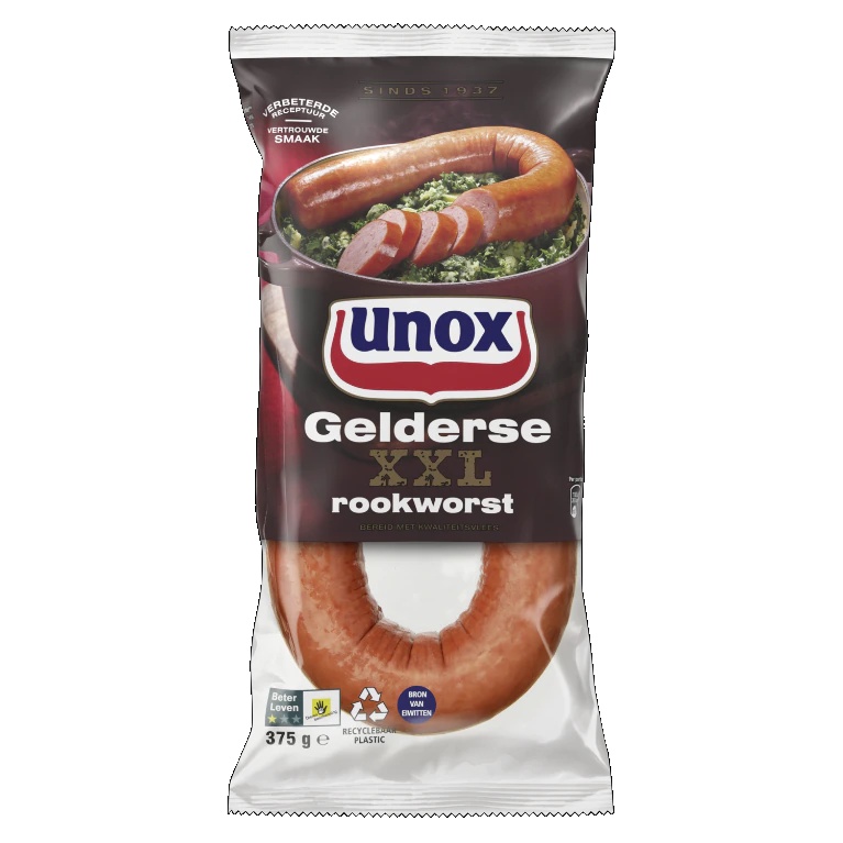 Sosis Unox Gelderse XXL Rookworst Daging non halal 375 Gram