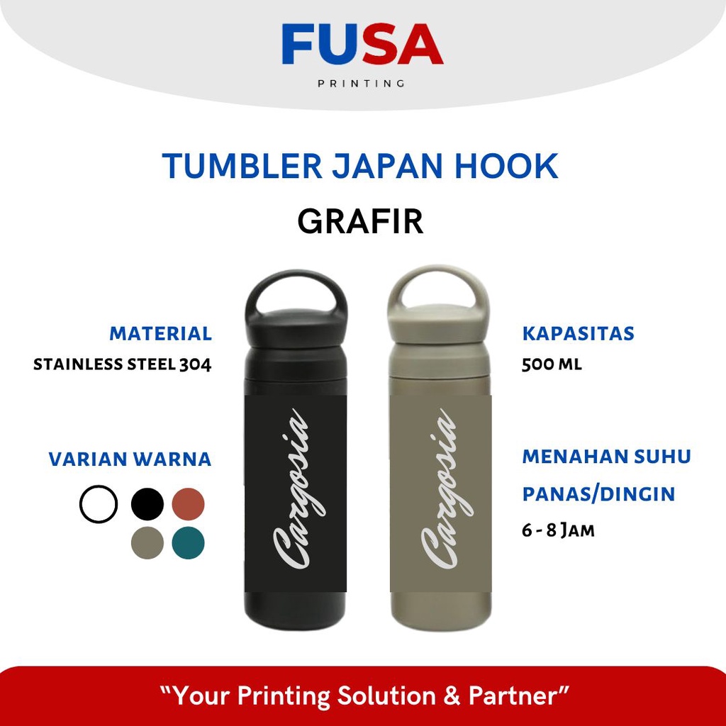 	 Fusa Printing Tumbler Custom Japan Hook Laser Grafir Nama/Logo/Karakter Souvenir Botol Minum Termos Air Panas Dan Dingin Thermos Thumbler Tambler Tumblr Promosi 500ml Hadiah Gift	