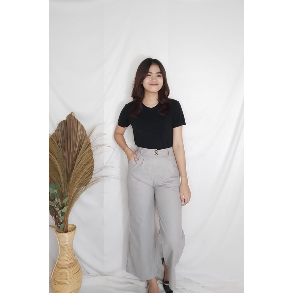 LINEN DOUBLE BUTTON/KULOT HIGWAIST LINEN/KULOT WANITA