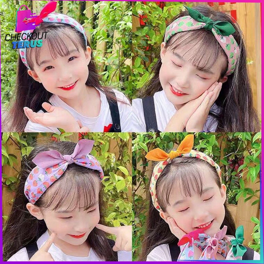 CT C741 Aksesoris Rambut Wanita Ala Korean Bando Anak Bandana Kain Motif Pita Kupu Model Simpul Style Import