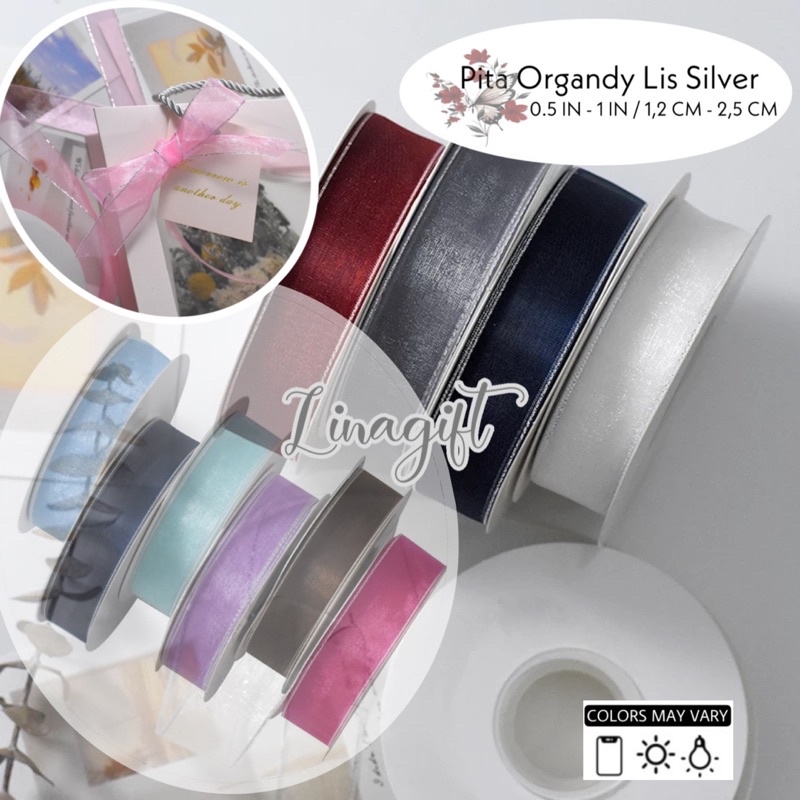 ( Rol 20 Yard ) PITA ORGANDY LIST SILVER - ORGANDI LIS PERAK 1 IN 2.5 CM 1 INCH 25MM - HIASAN DEKOR RUANG DEKORASI KADO RUANG PARSEL PARCEL BINGKISAN SOUVENIR GOODIE BAG HAMPERS FLORIST RANGKAIAN BUKET BUNGA - ORGANZA CHIFFON TRANSPARANT RIBBON