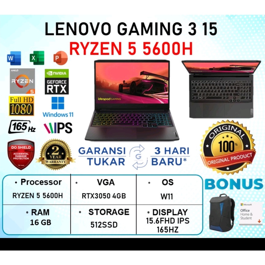 LAPTOP LENOVO GAMING 15 INCH TYPE LENOVO GAMING 3 15 GTX 1650