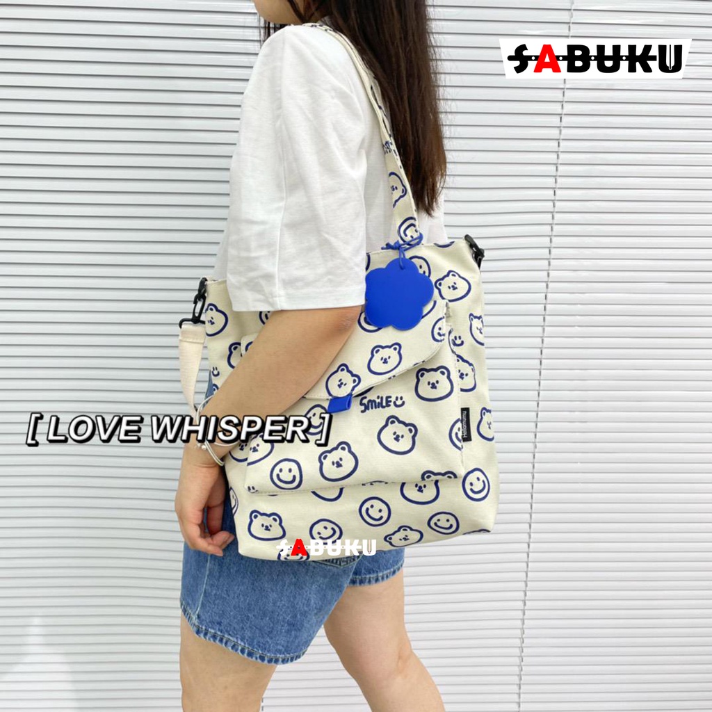 Tas Wanita Tote Bag Resleting Totebag Kuliah Cewek Kekinian Bahan Kanvas Tas Selempang SMILE -271