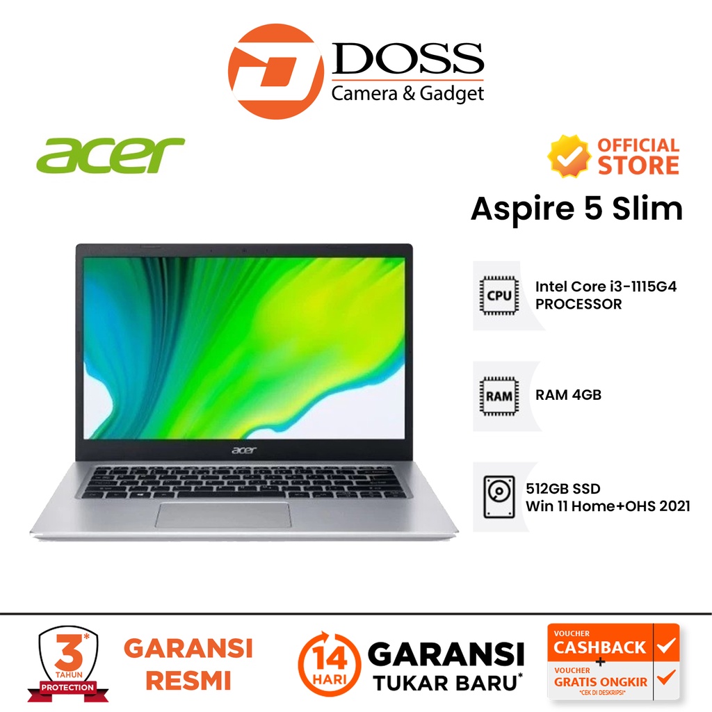 Acer Aspire 5 Slim A514-54-39E7 14 Inch Core i3 4GB RAM 512GB SSD