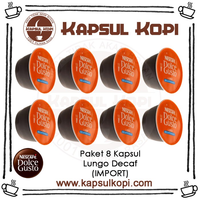 

PAKET 8 KAPSUL LUNGO DECAF ECER KAPSUL KOPI NESCAFE DOLCE GUSTO IMPORT