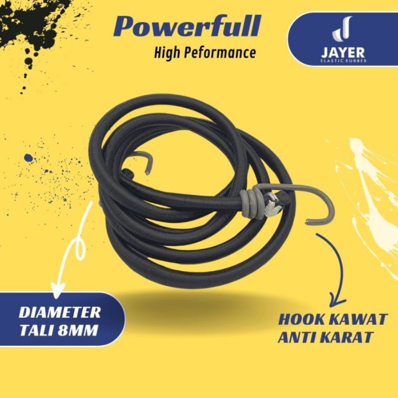 Tali barang motor 1 Meter Hitam /  Tali karet Barang Motor Berkualitas hook kawat