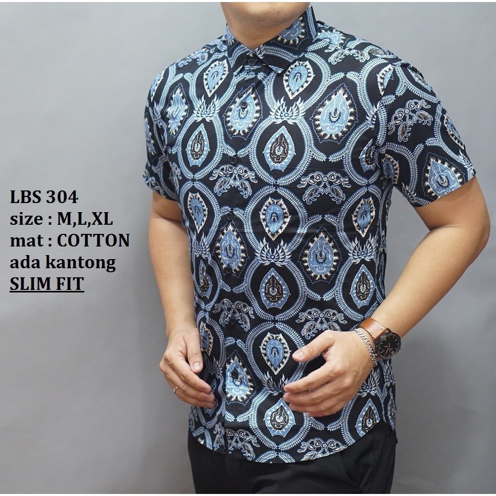 Baju Batik Pria Slimfit Kemeja Lengan Pendek Slim Fit LBS 304