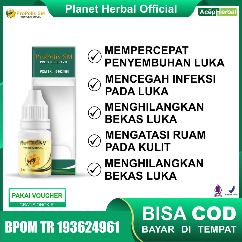 Obat Tetes Herbal Berkhasiat Untuk Luka Infeksi Borok Jatuh Sayat Propolis SM