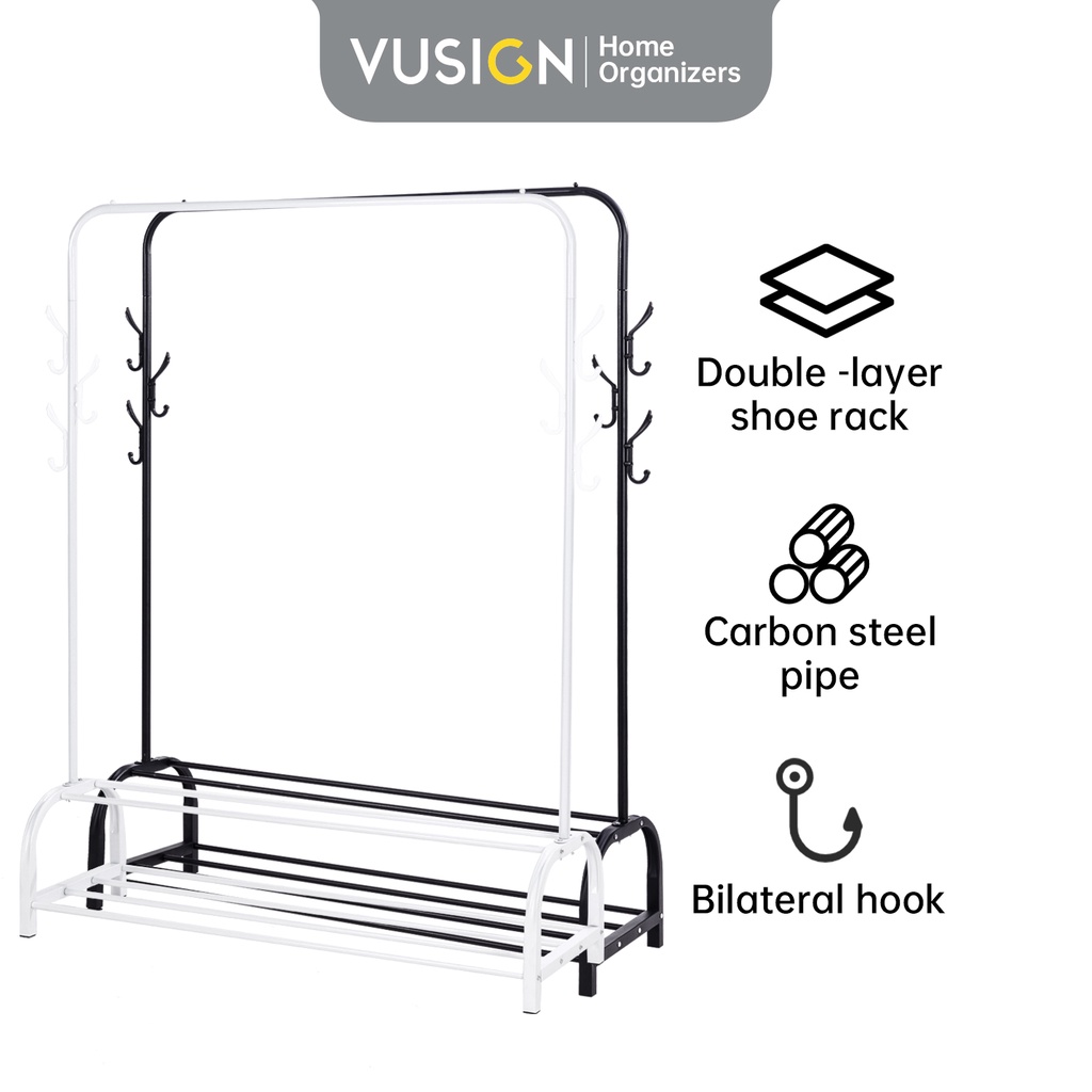 Vusign Clothing Rack / Gantungan Baju Besi / Rak Baju / Stand Hanger Dengan Double Rak Sepatu VS602 