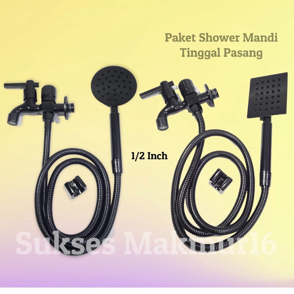 paket shower stainless hitam + kran cabang PROMO TERMURAH