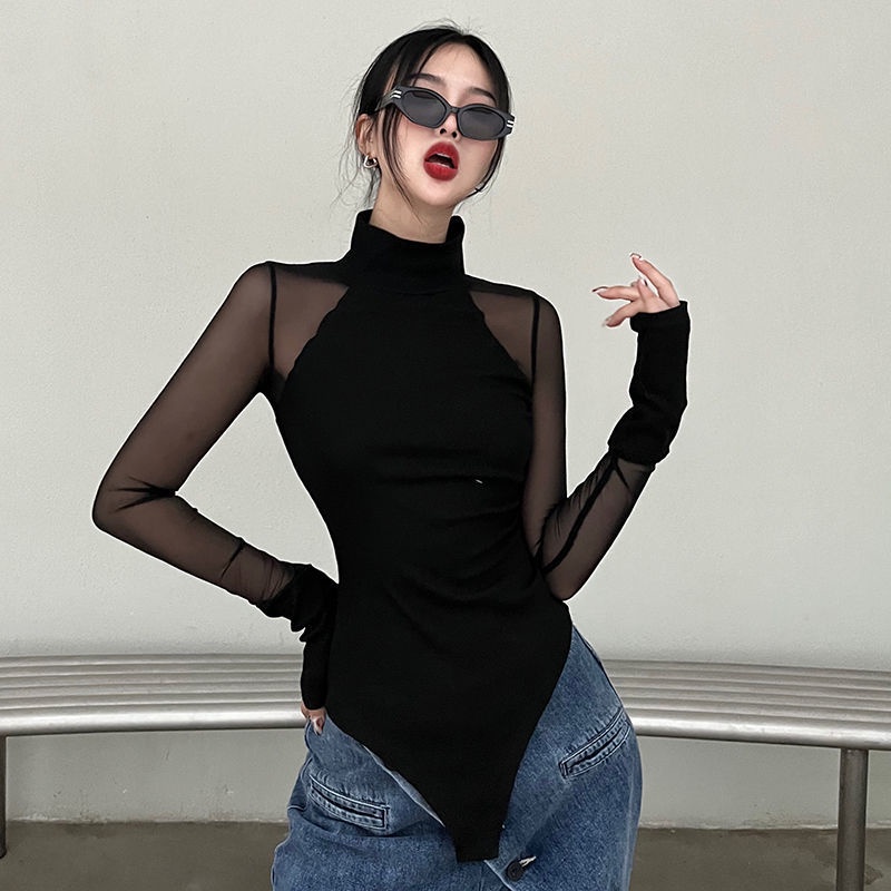 Red Rapcopter Eropa dan Amerika kasa jahitan seksi jumpsuit T-shirt wanita kerah tinggi warna solid slim slim bottoming top