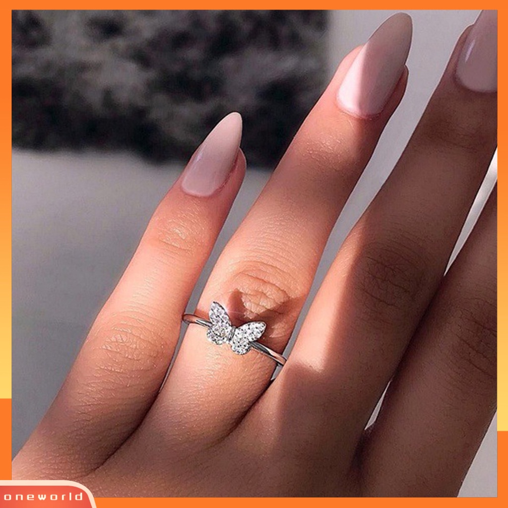 Cincin Wanita Bentuk Kupu-Kupu Geometris Aksen Berlian Imitasi Untuk Hadiah Pernikahan