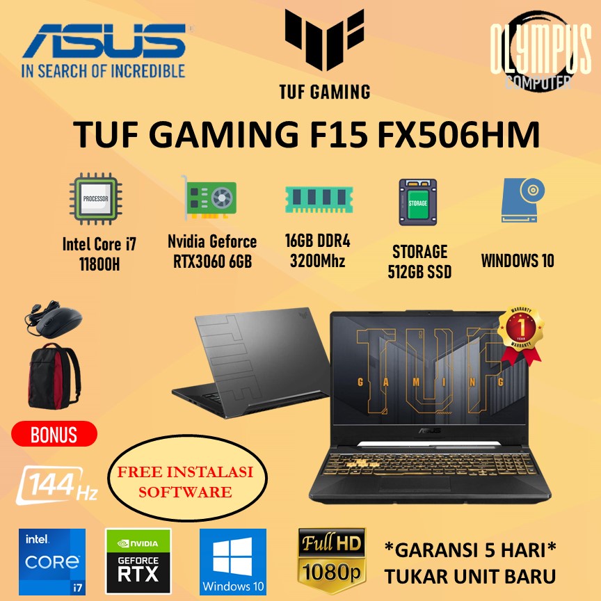 Asus Tuf FX506HM RTX3060 i7 11800 16GB 512SSD W10 15.6FHD 144HZ