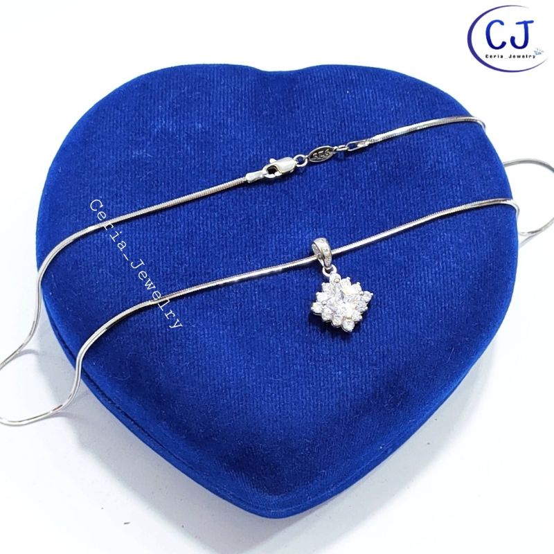 Kalung Perak Asli Silver 925 Lapis Emas Putih Model liontin kotak Berlian/Diamond - perhiasan perak wanita