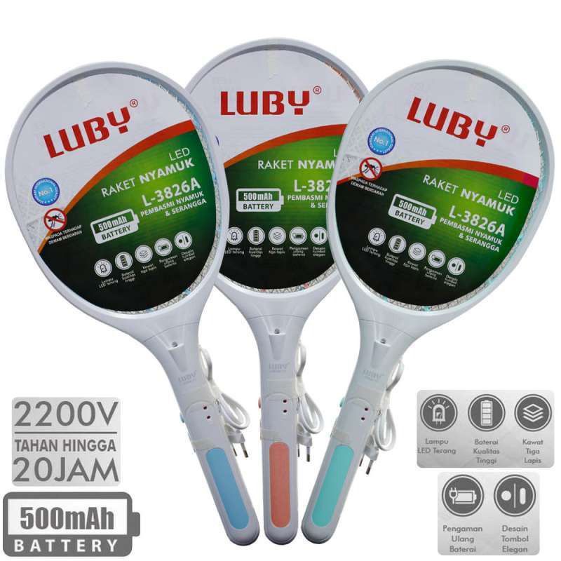 Raket nyamuk luby rechargeable/raket luby listrik/raket nyamuk senter