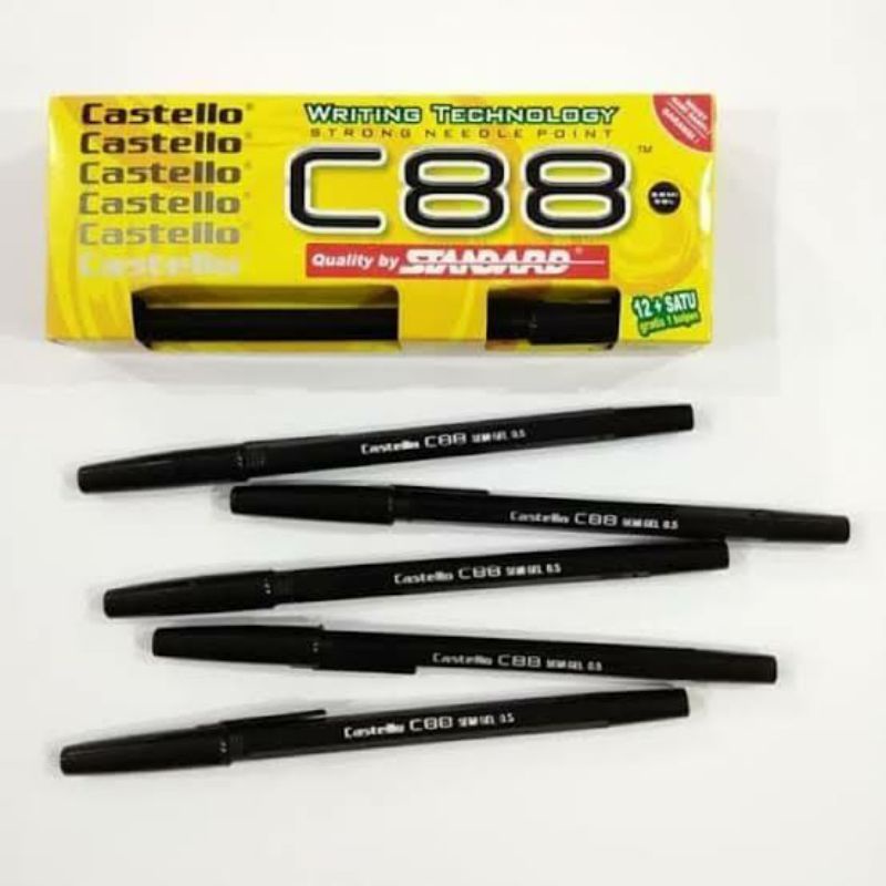 

[BOX ISI 12+1] PULPEN CASTELLO C88 STANDARD HITAM / BALLPOINT / BOLPEN
