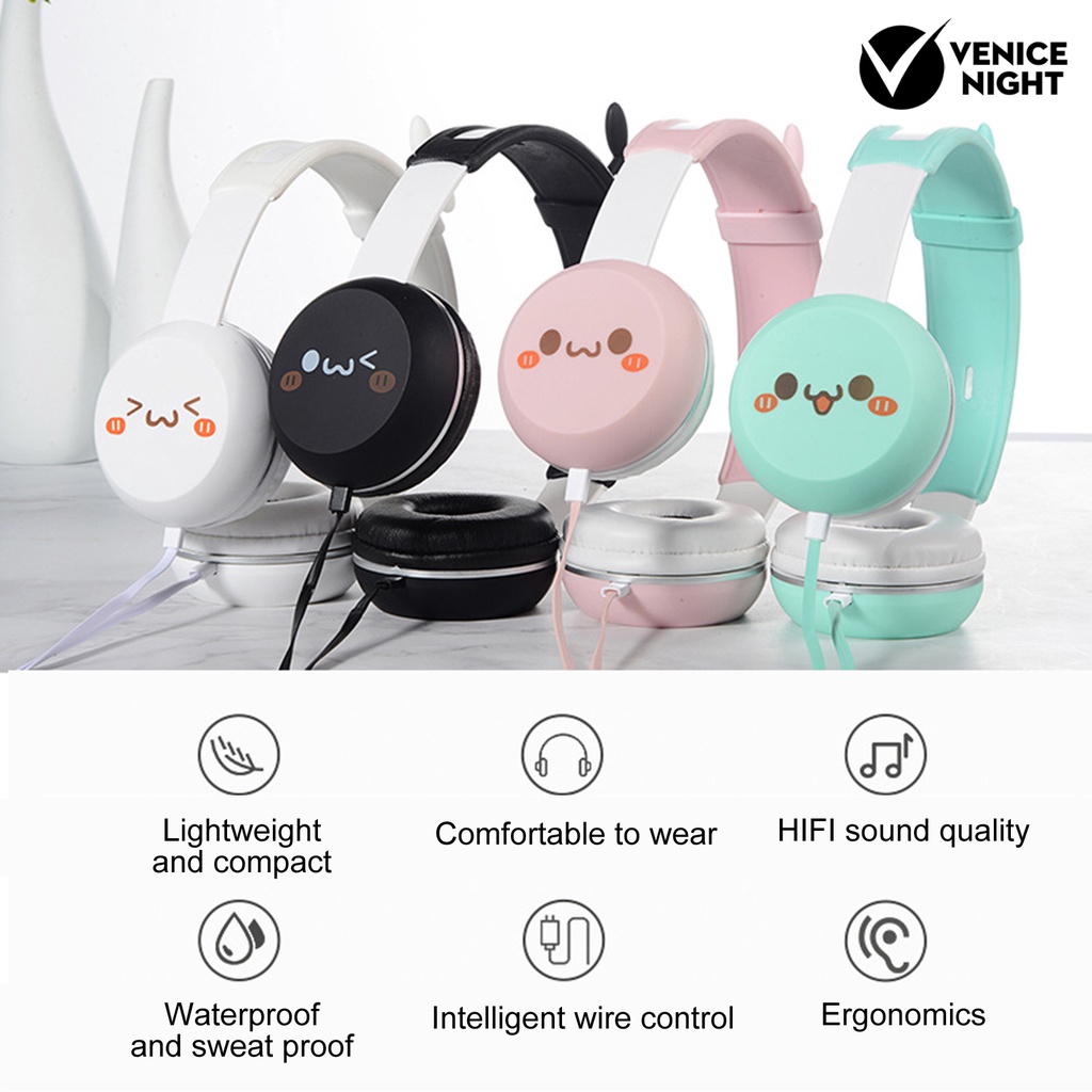 (VNEP) (Berkabel) Headphone Cartoon Universal 3.5mm Heavy Bass Over Ear Headset untuk Ponsel